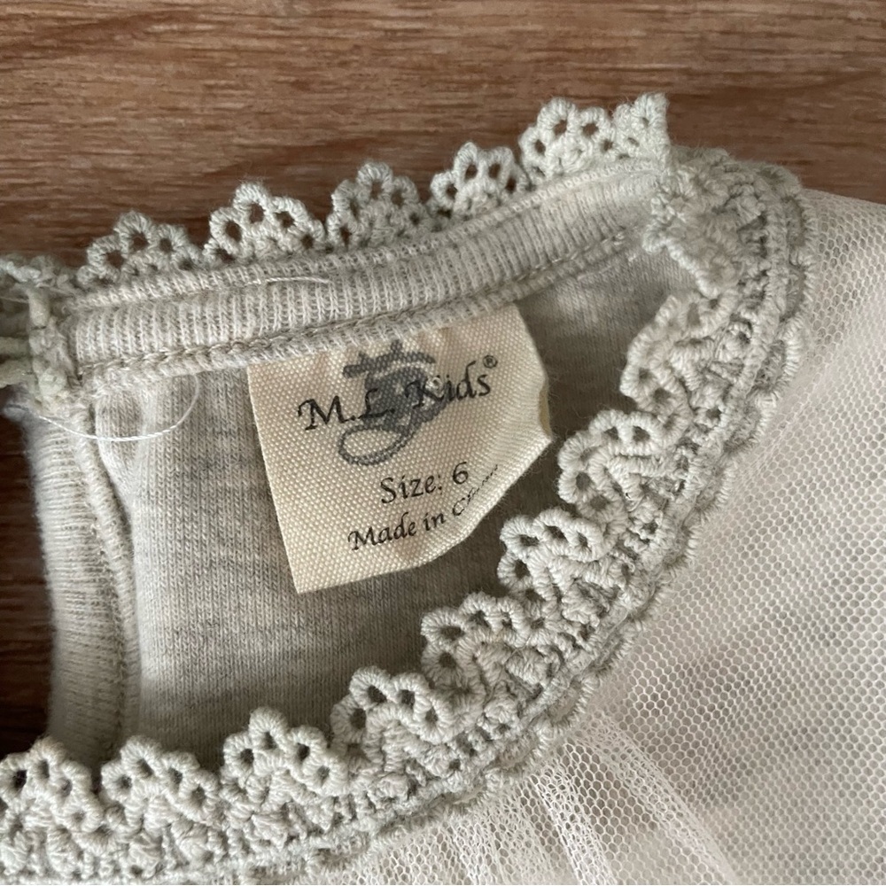M.L. Kids Long Sleeve Tulle and Lace Overlay Dress 6 - Picture 2 of 5